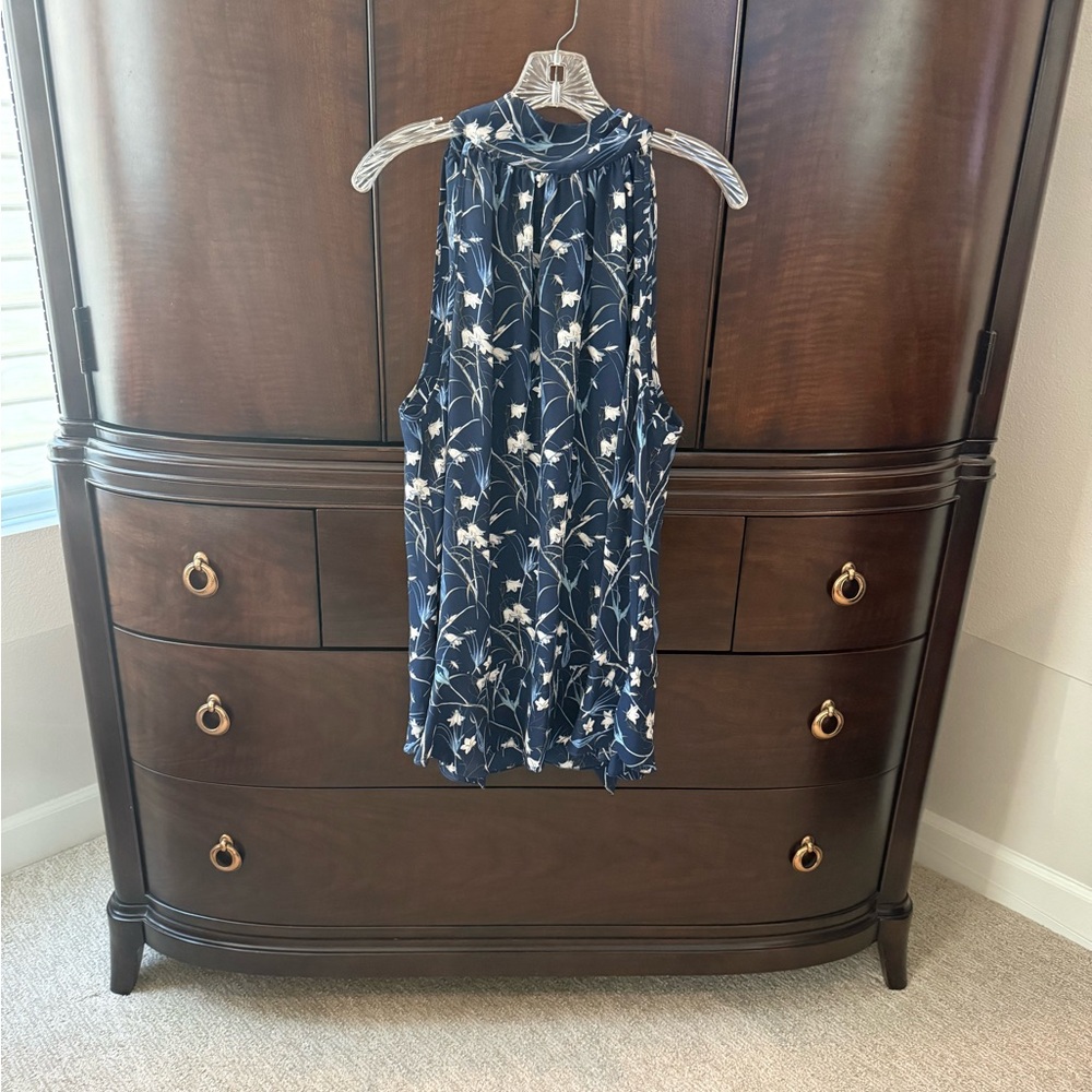 Max Studio Navy and White Floral Long Top